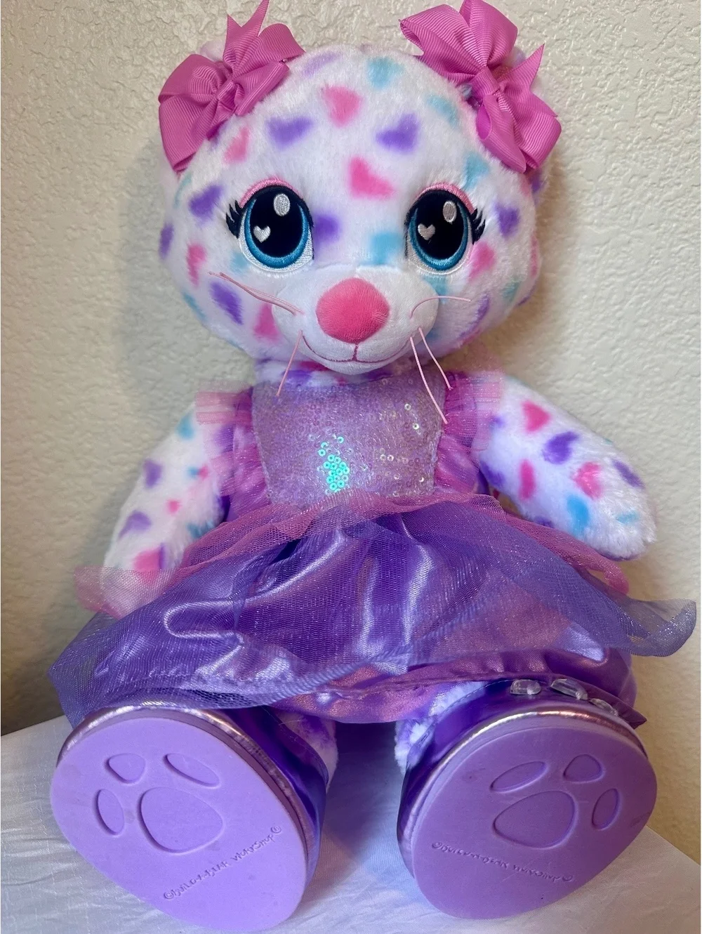 Build-A-Bear Sugar Hearts Kitty Cat Plush Stuffed Animal W/outfit